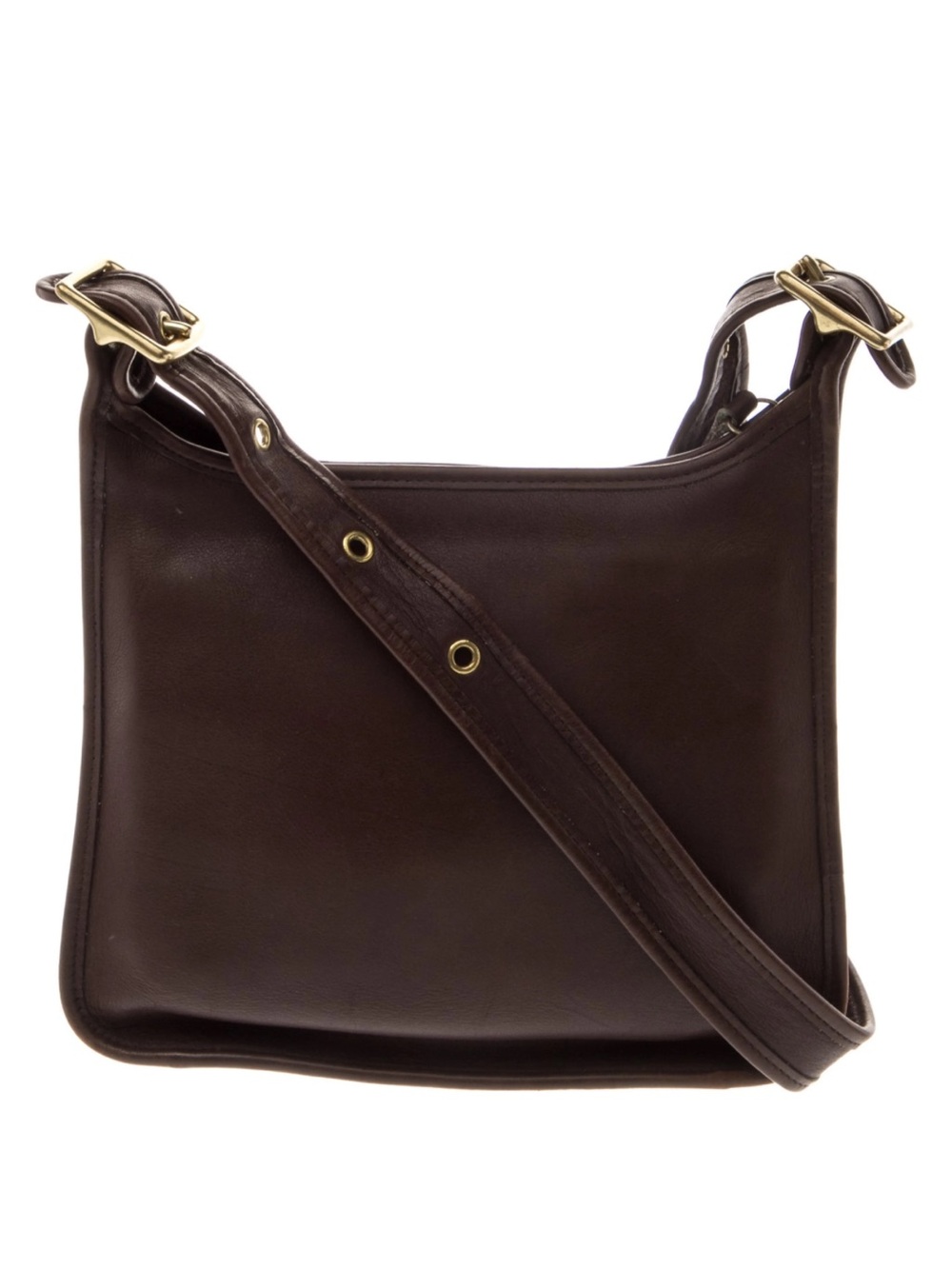 Coach Dark Brown Leather Crossbody with Brass Accents - Picture 1 of 15